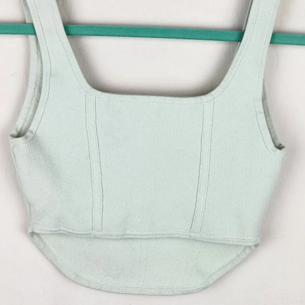 Aritzia Babaton Sculpt Knit Square Neck Bustier Crop Tank Top sz S - Picture 4 of 9